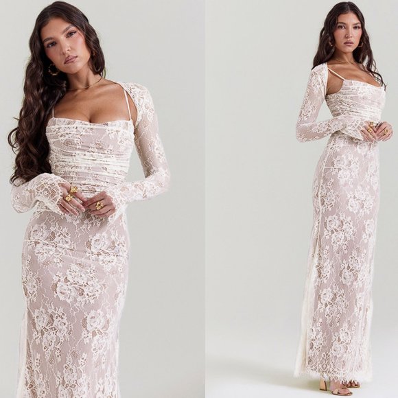 House of CB ‘Artemis’ Vintage Cream Lace Maxi Dress NWT - Picture 2 of 11